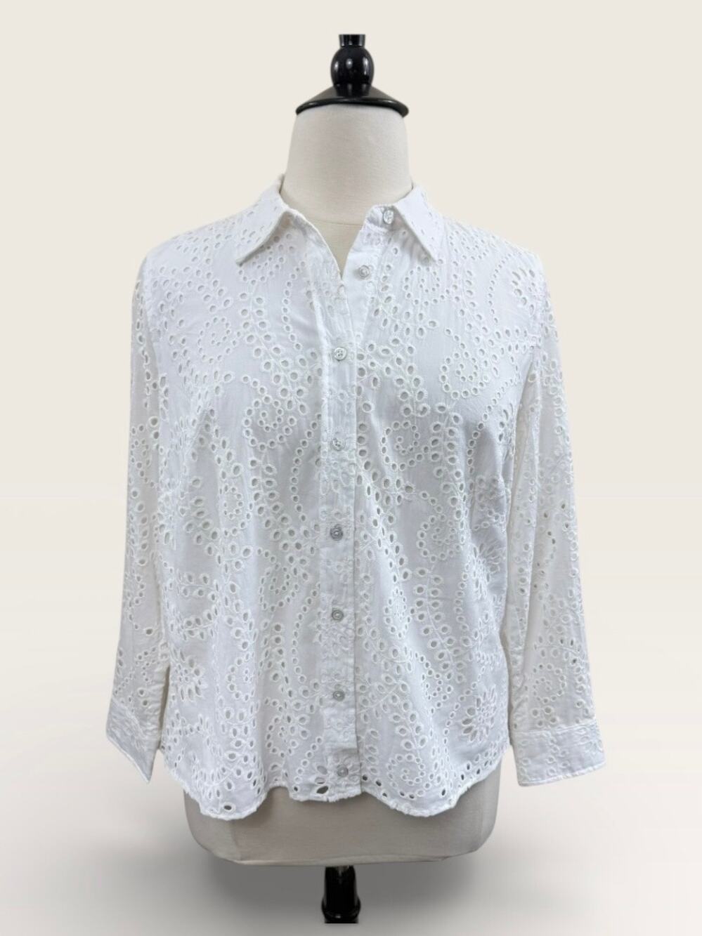 Talbots White Eyelet Button Down Blouse, Size 1X